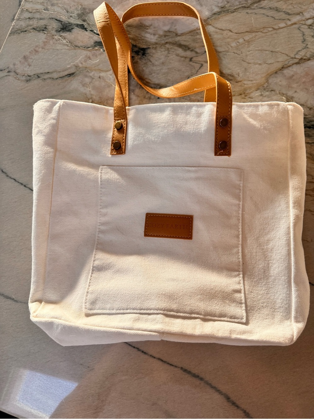 Cozy Earth Canvas Tote with Tan Leather Handles—Free with Purchase over $30!